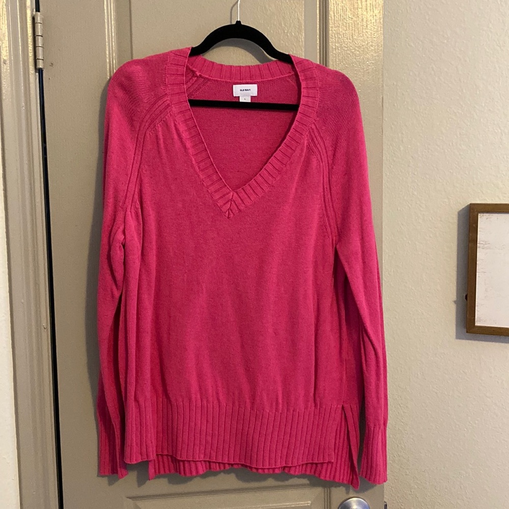 Hot pink v neck sweater